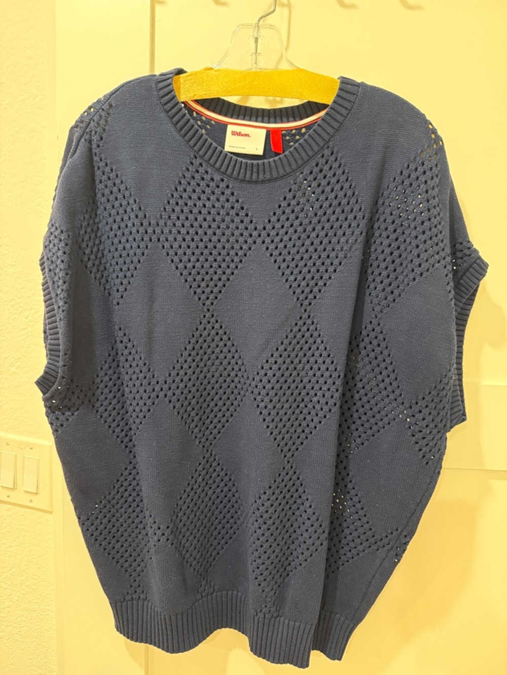 Wilson Navy Diamond Open-Knit Crewneck Sweater sz large L tennis